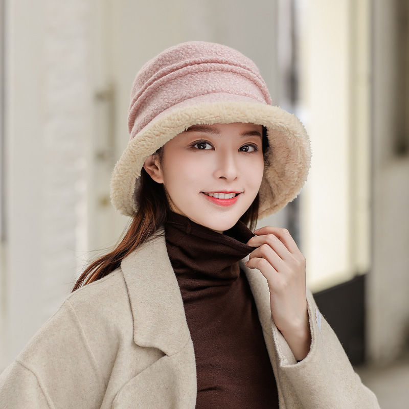 帽子女秋冬渔夫帽韩版百搭显脸小保暖针织加绒护耳东北羊羔绒盆帽详情图4