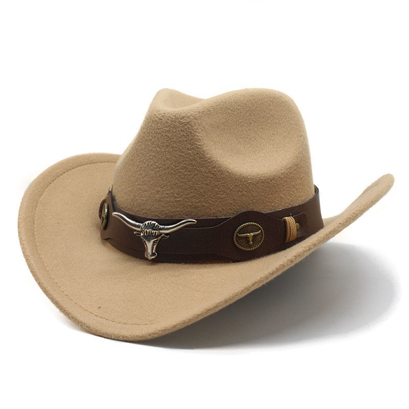 Western cowboy hat, metal cow hat, camel color Specification image