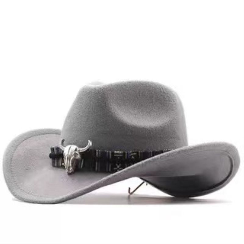 Western cowboy hat, metal bull hat, grey