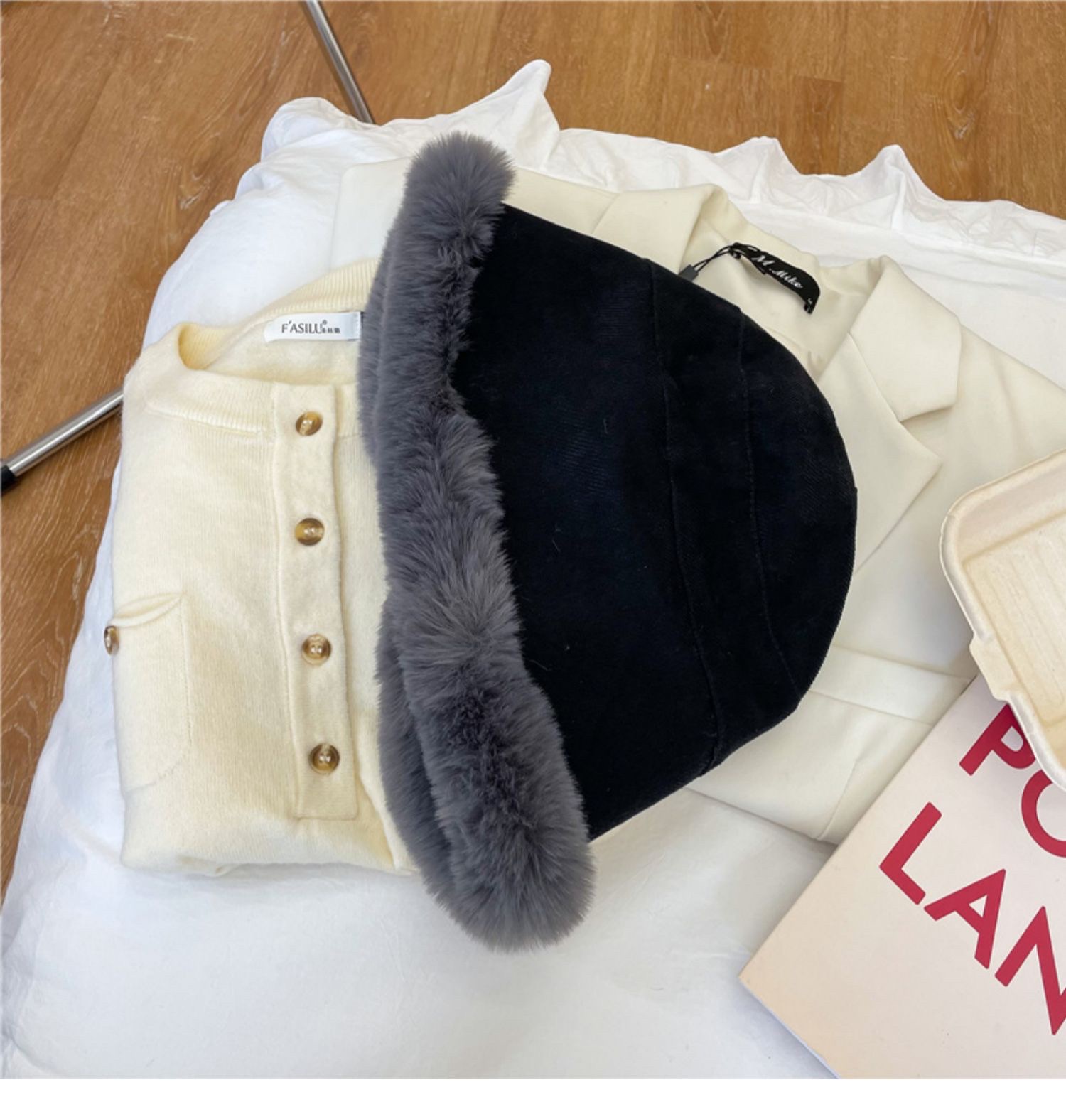 Hat Women's Autumn And Winter System All Tie Net Red Plus Cashmere Lamb Hair Fisherman Hat Casual Wide Eaves Warm Plush Basin Hat details Picture