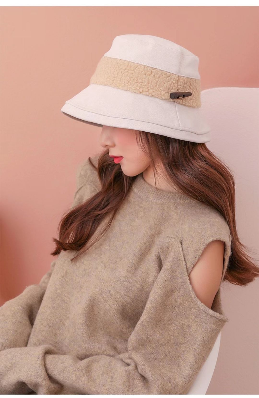 Autumn and winter warm online fashion trend fisherman hat 1, lamb fleece basin hat patchwork style 1 Specification image