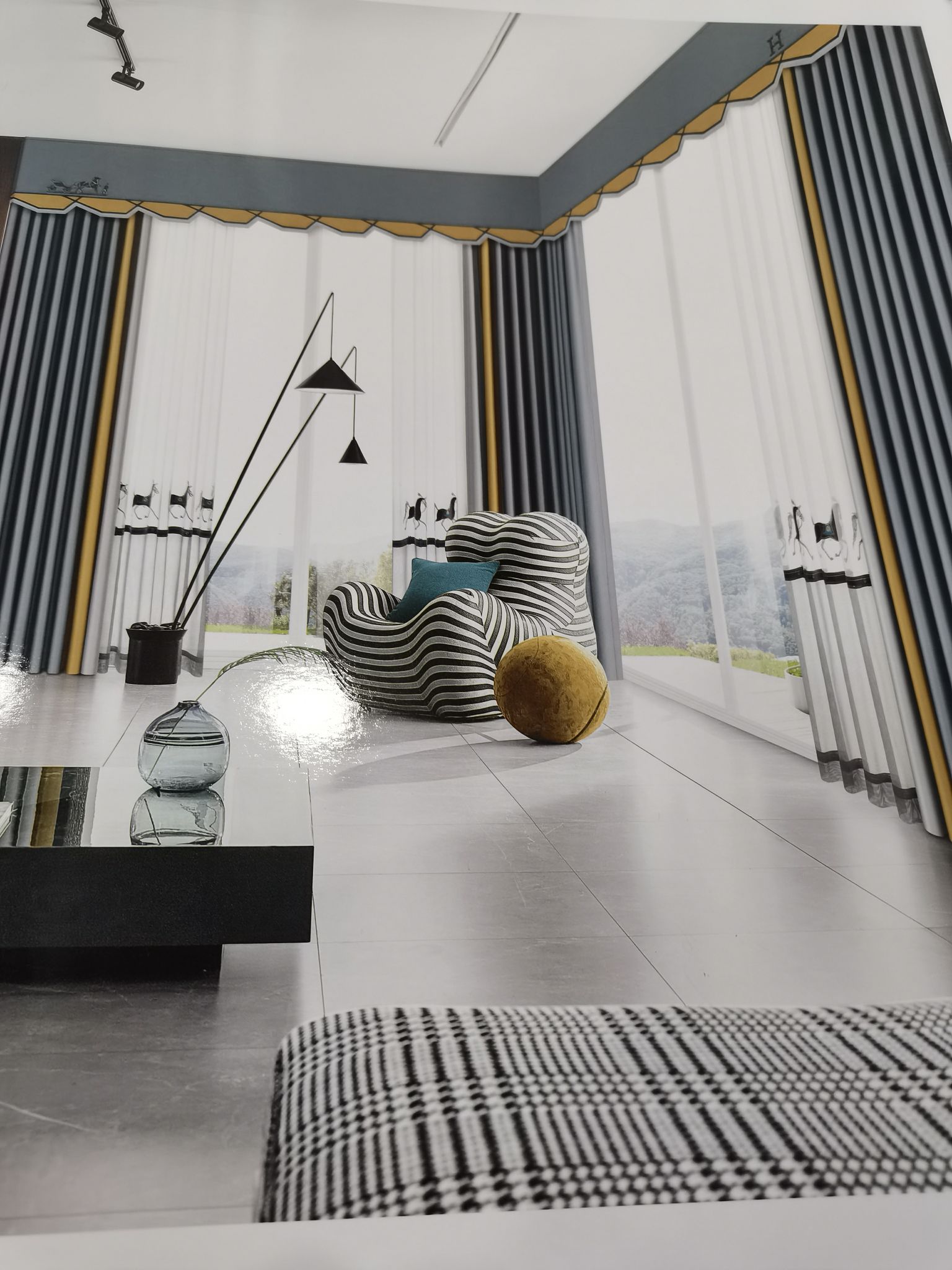 Double-sided cotton and linen jacquard seamless splicing, fashionable curtains for living room, bedroom and dormitory, light grey details Picture