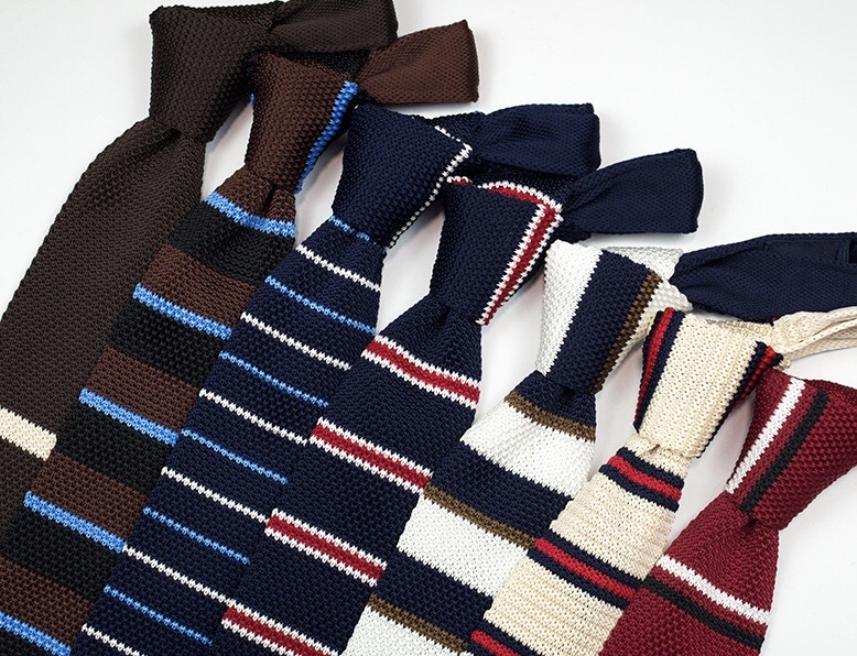 5 cm narrow knit tie, brown retro striped, British, Japanese and Korean style trendy crew cut details Picture