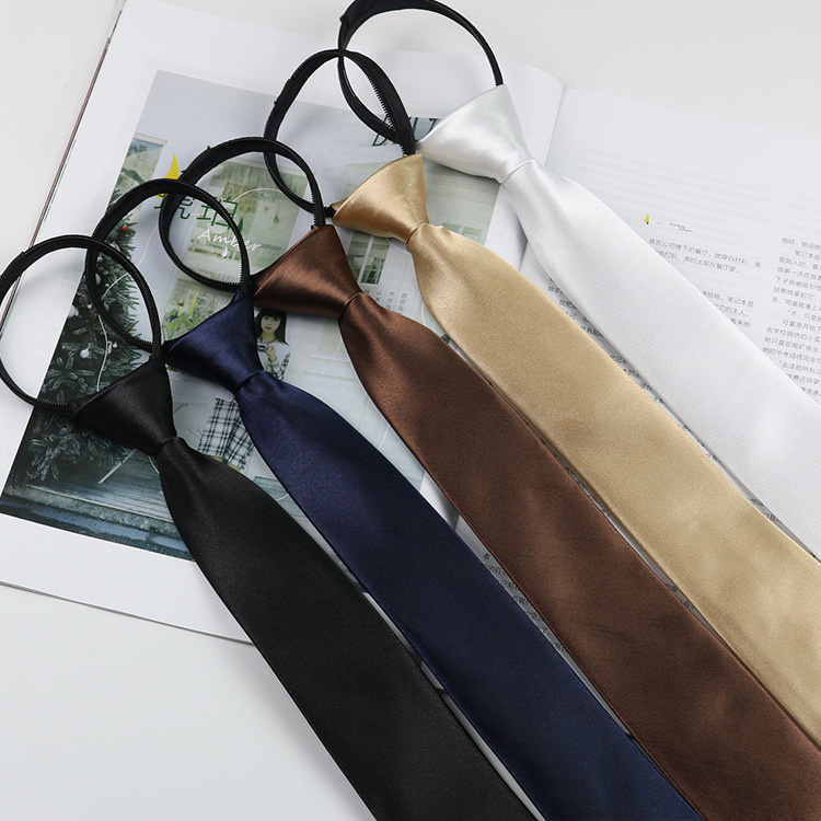 JK solid-color tie, women's student uniform, Japanese-style, knot-free, college-style shirt, lazy short zipper tie details Picture