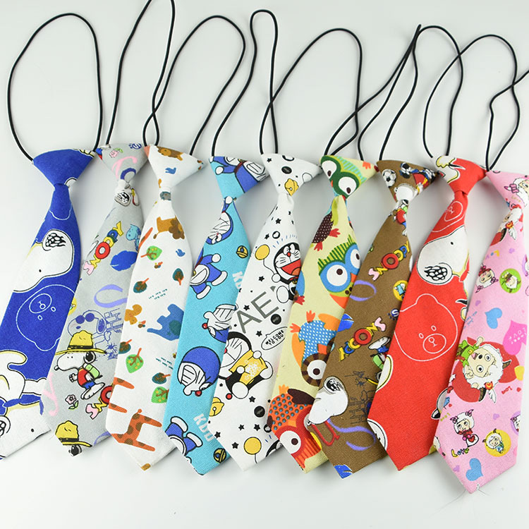 A woman with a small tie pairs it with a creative and fun cartoon canvas tie