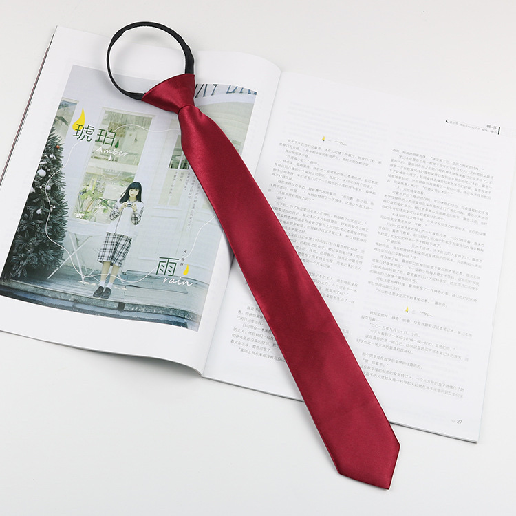 JK solid-color tie, women's student uniform, Japanese-style, knot-free, college-style shirt, lazy short zipper tie Specification image