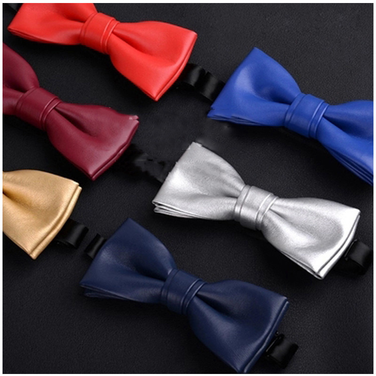Versión coreana moda banquete boda novio mejor hombre pajarita PU cordón arco de hombre moda color sólido vestido pajarita