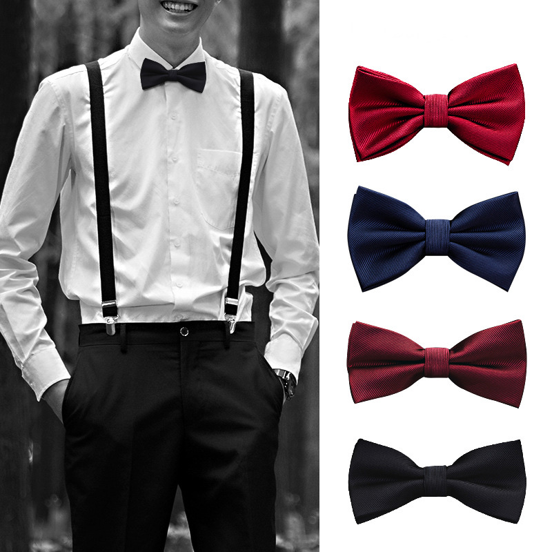 Male bow tie, best man, groom, red, black, British blue high-end suit shirt, wedding bow tie, female Specification image