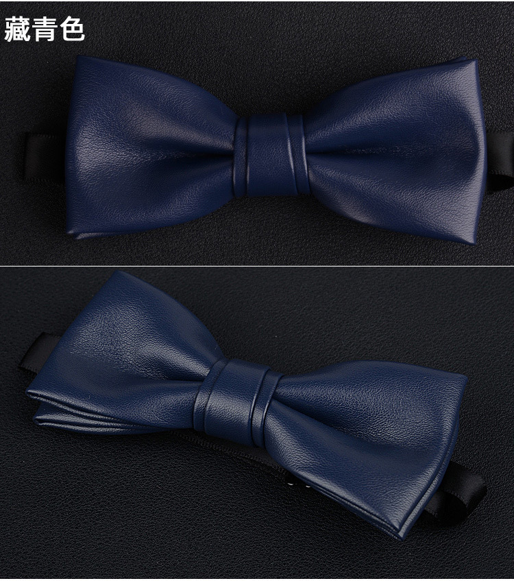 Versión coreana moda banquete boda novio mejor hombre pajarita PU cordón arco de hombre moda color sólido vestido pajarita Specification image