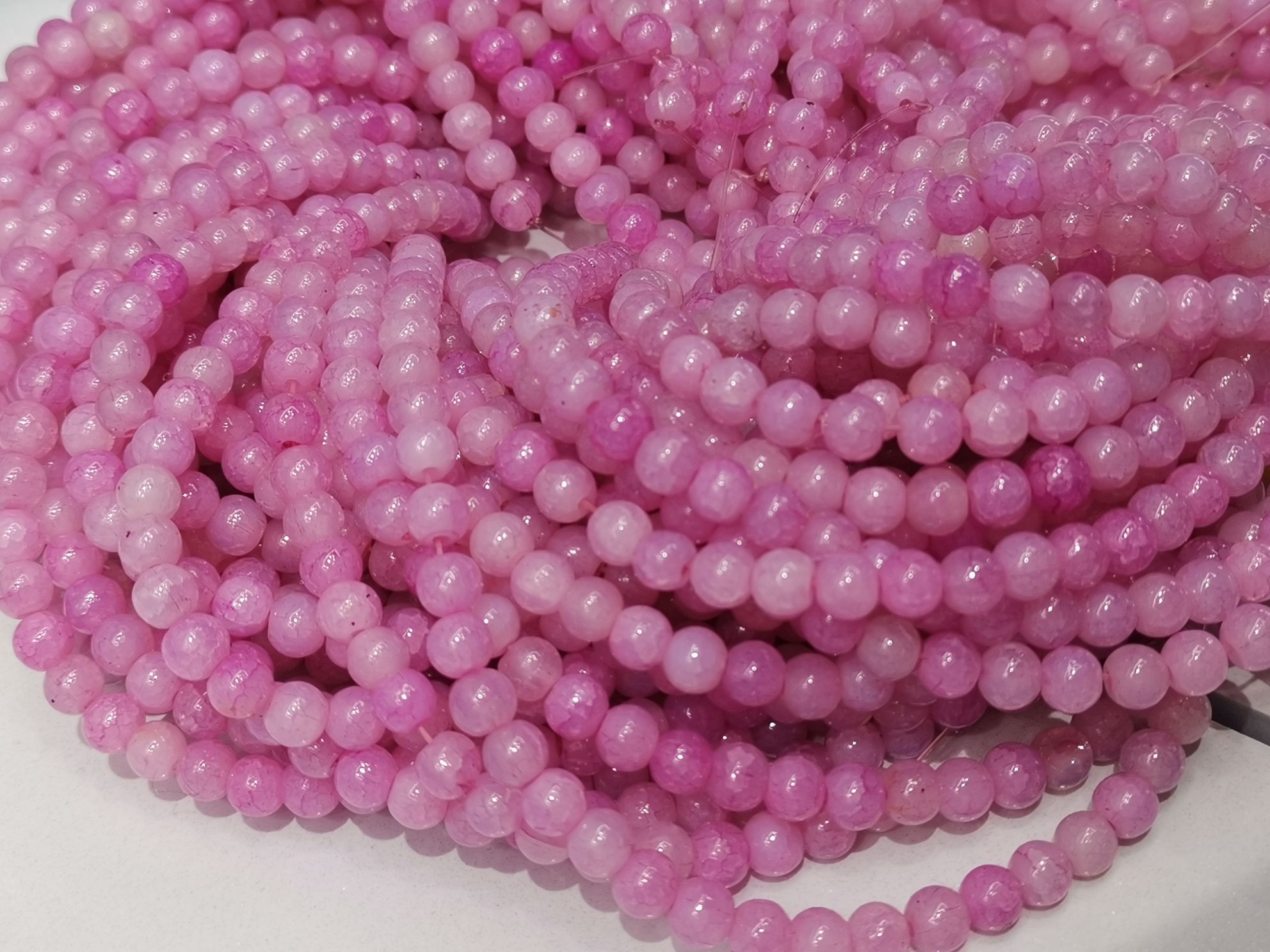 嘉伊6mm 粉色本色碎花圆珠