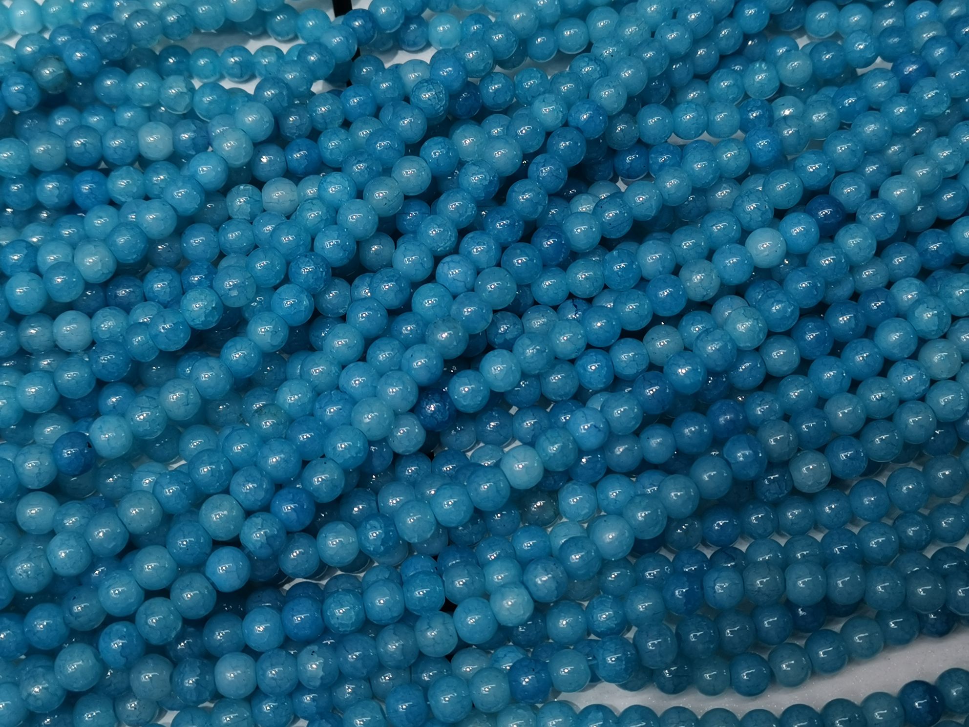 嘉伊6mm浅蓝本色碎花圆珠