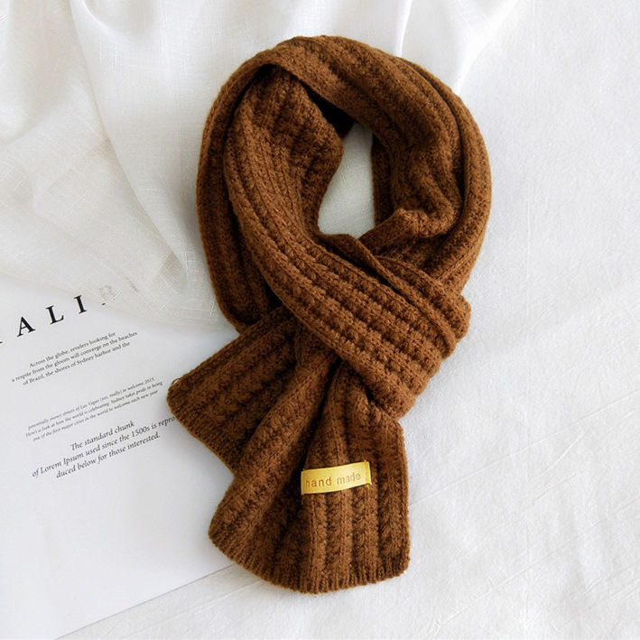 Autumn And Winter Male And Female Students Short Knitted Scarf White Beige Korean Version With Solid Color Warm Collar Item Picture