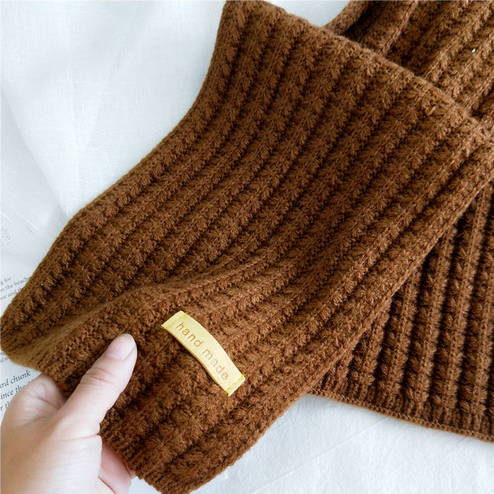 Autumn And Winter Male And Female Students Short Knitted Scarf White Beige Korean Version With Solid Color Warm Collar undefined