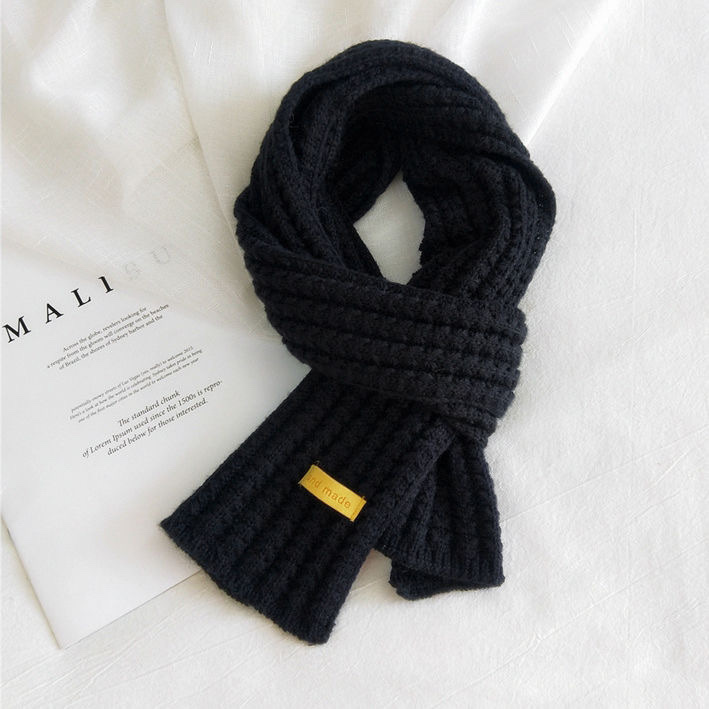 Autumn And Winter Male And Female Students Short Knitted Scarf White Beige Korean Version With Solid Color Warm Collar details Picture
