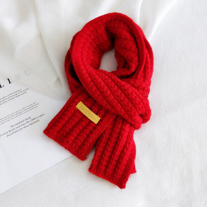 Autumn And Winter Male And Female Students Short Knitted Scarf White Beige Korean Version With Solid Color Warm Collar Specification drawing