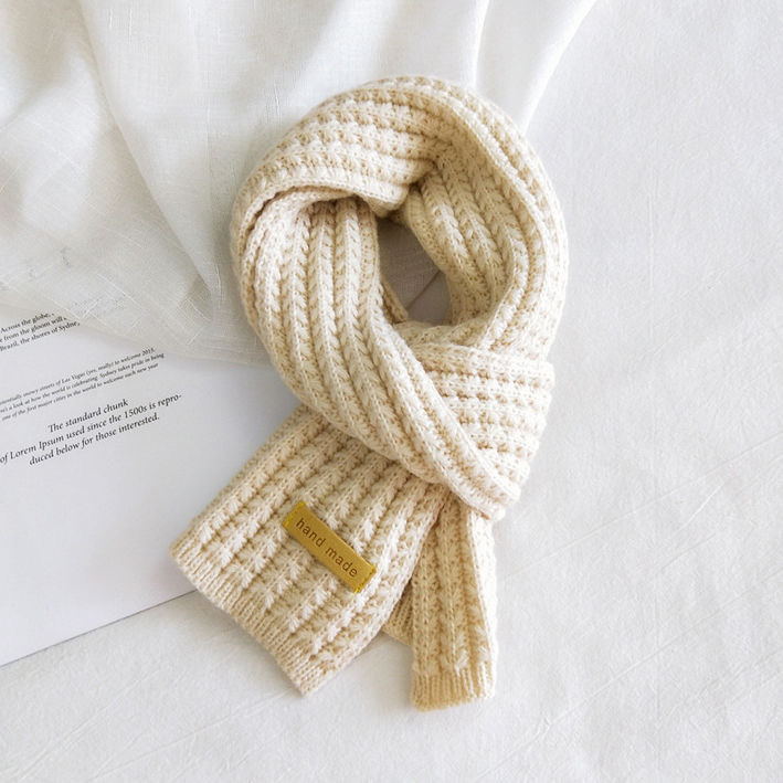 Autumn And Winter Male And Female Students Short Knitted Scarf White Beige Korean Version With Solid Color Warm Collar full figure