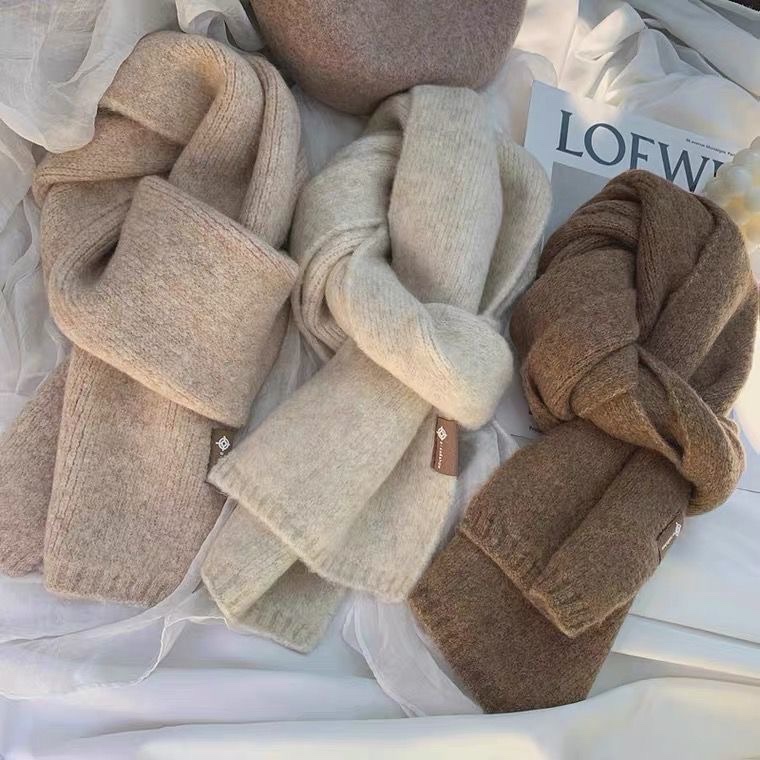 Super Beautiful Milk Tea Color Ins Style Korean Small Scarf Female Winter Wool Knitted Warm Bib Students Super Versatile undefined