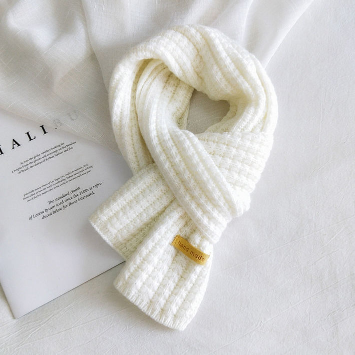 Autumn And Winter Male And Female Students Short Knitted Scarf White Beige Korean Version With Solid Color Warm Collar undefined