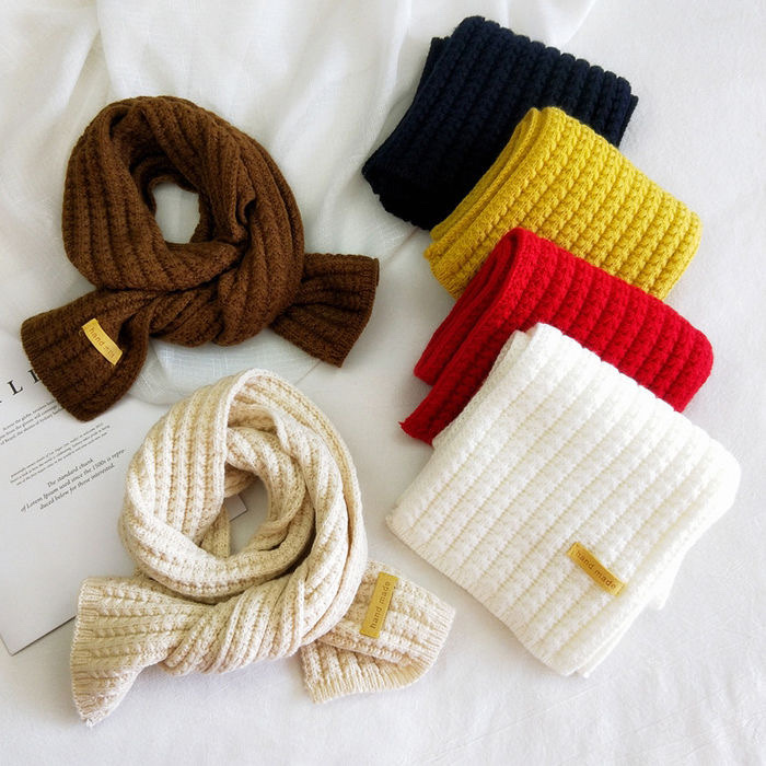 Autumn And Winter Male And Female Students Short Knitted Scarf White Beige Korean Version With Solid Color Warm Collar undefined