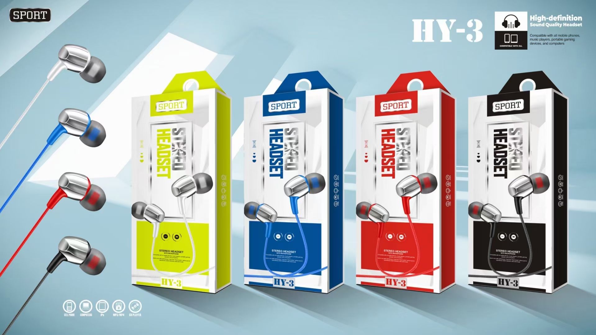Guangdong sogo auriculares serie HY auriculares de teléfono móvil auriculares en el oído auriculares de macs MP3 auriculares con cable auriculares pequeños moda creativa boutique