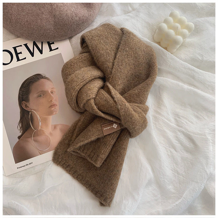 Super Beautiful Milk Tea Color Ins Style Korean Small Scarf Female Winter Wool Knitted Warm Bib Students Super Versatile Application Scenario