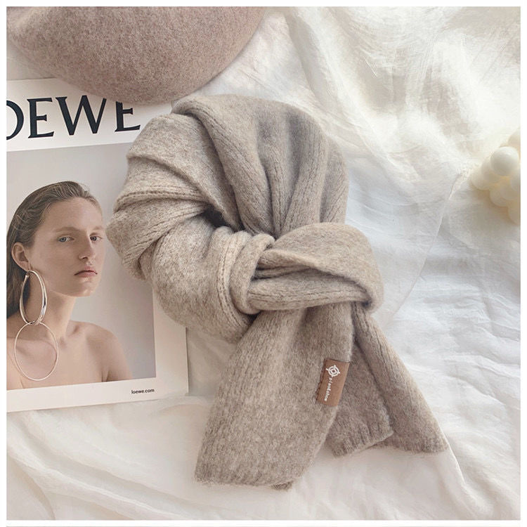 Super Beautiful Milk Tea Color Ins Style Korean Small Scarf Female Winter Wool Knitted Warm Bib Students Super Versatile Specification drawing