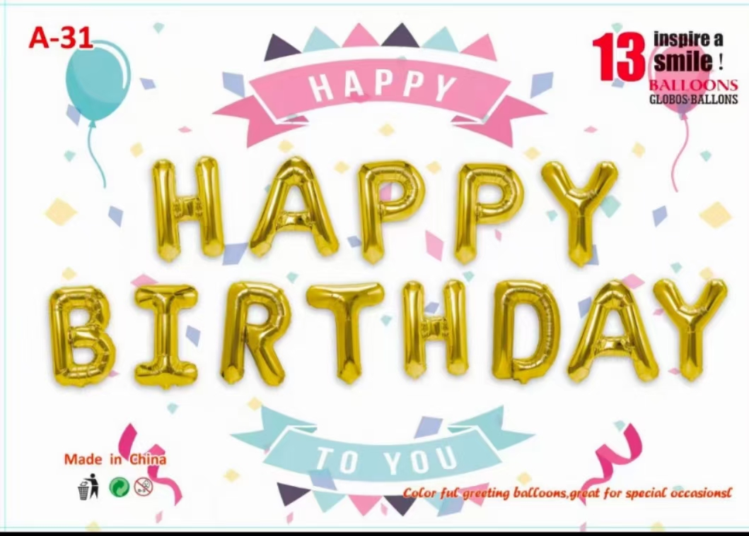 Feliz cumpleaños letras inglesas arreglo de aluminio membrana globo Item Picture