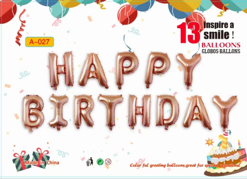 عيد ميلاد سعيد بالمناطيد الألومنيوم بالحروف الأبجدية الإنجليزية