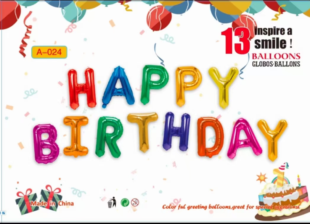 Feliz cumpleaños letras inglesas arreglo de aluminio membrana globo Specification image