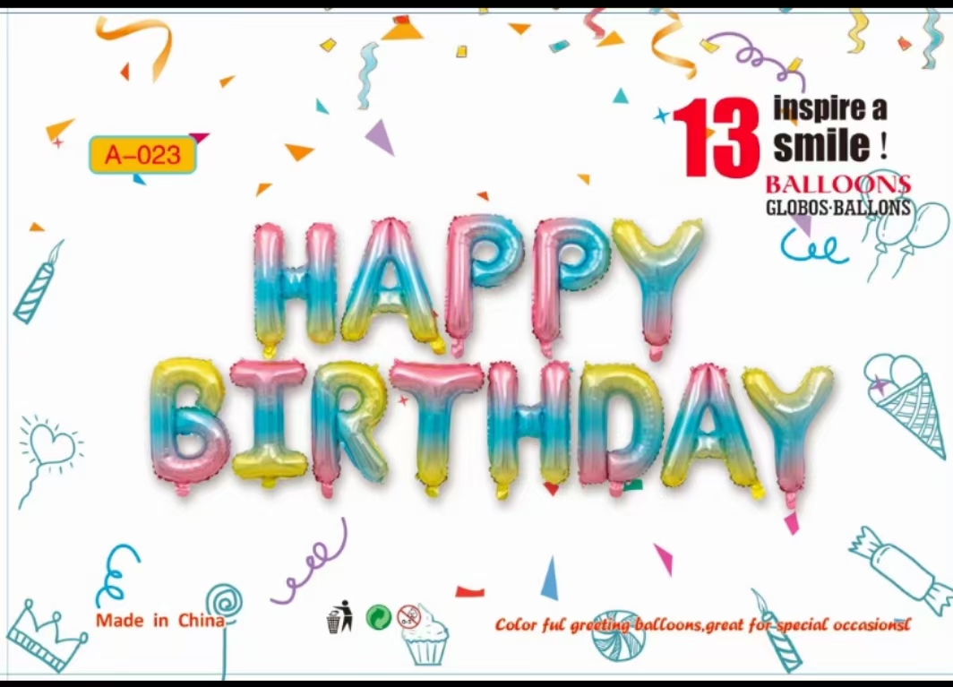 Feliz cumpleaños letras inglesas arreglo de aluminio membrana globo details Picture