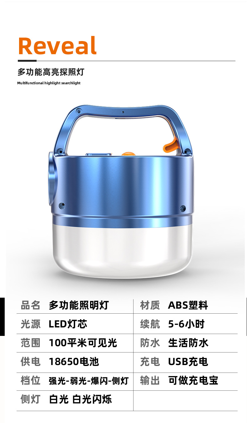 Ultra-bright LED rechargeable bulb, solar lighting, emergency household multi-functional, outdoor night market, street stall, large capacity detail image 1