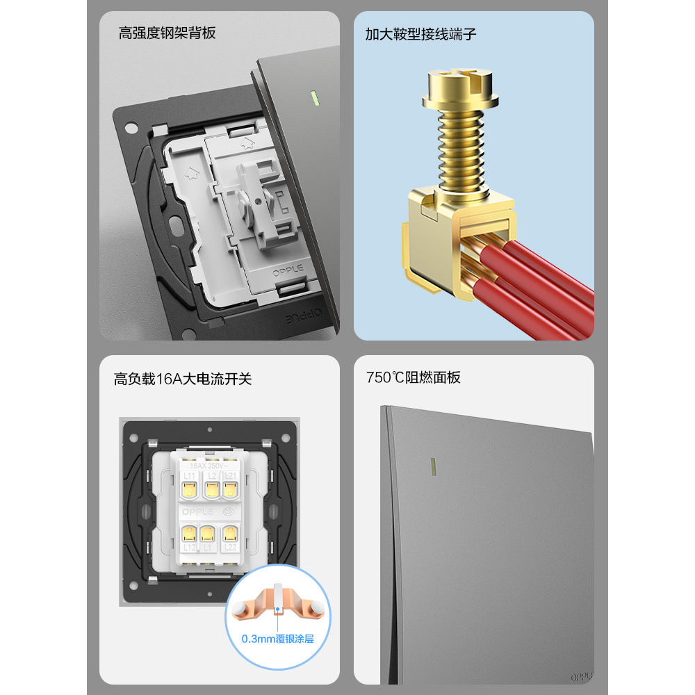 欧普悦享五孔插座沉甸甸的纤薄时尚超大面板钢架结构详情图5