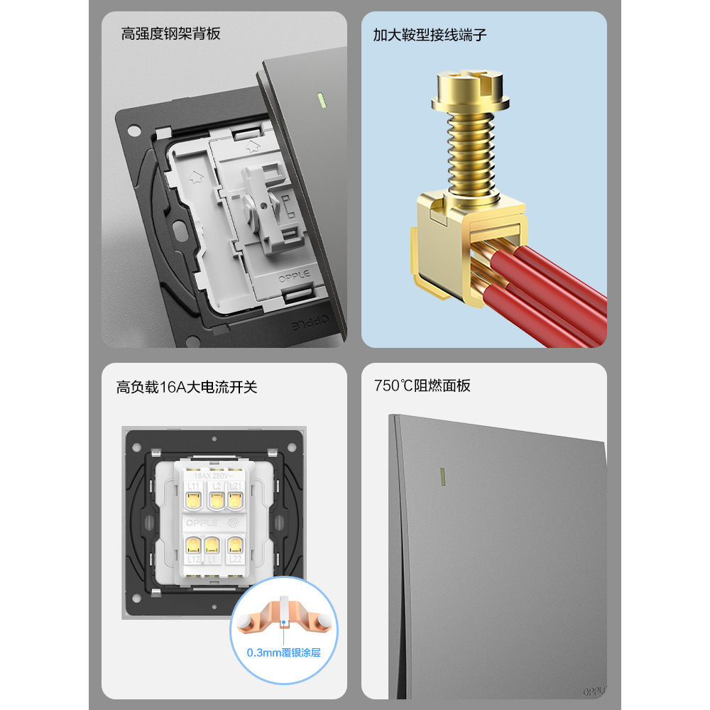 The 16-amp three-hole socket of OPPLE features a heavy, thin, fashionable and large panel steel frame structure design standard Application Scenario