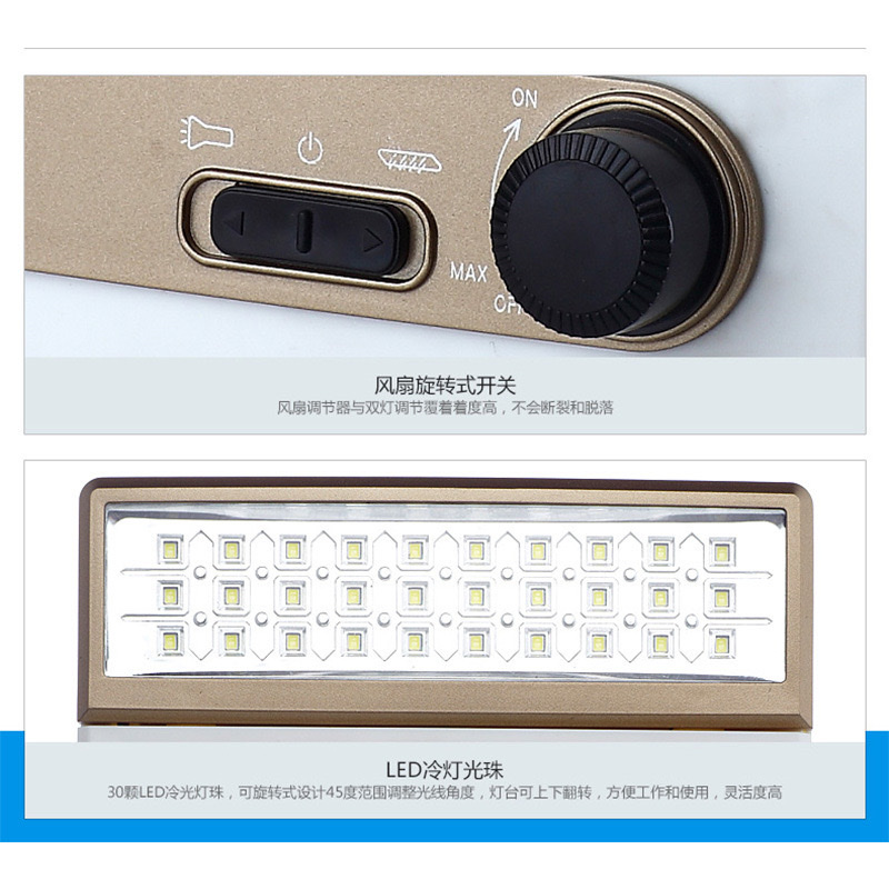 Multi-functional solar charging fan, outdoor portable desktop led camping lamp fan Item Picture