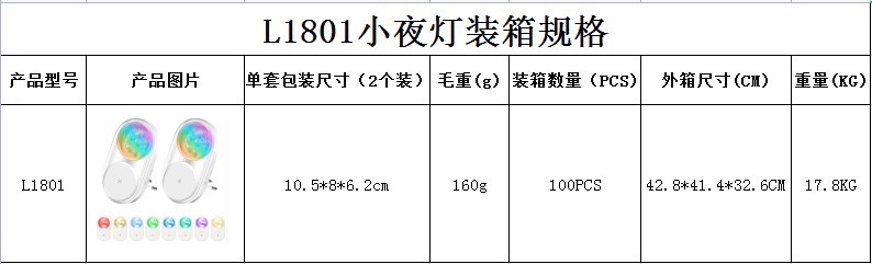 新款智能LED光控小夜灯RGB七彩氛围灯婴儿房伴睡灯卧室走廊便捷灯详情图1