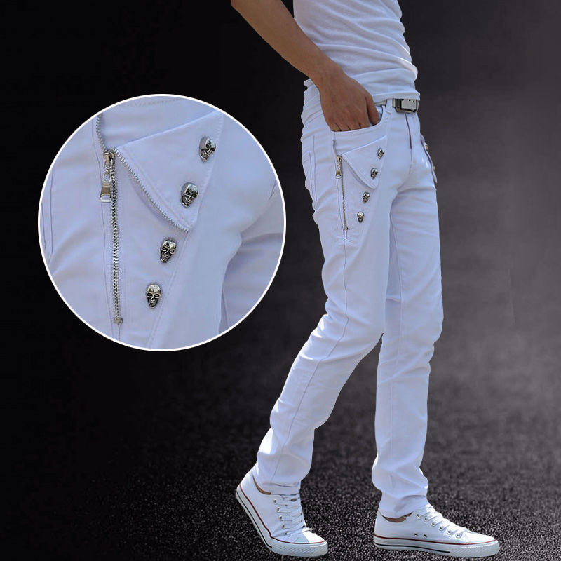 Pantalones hombre estudiante versión coreana slim fit pantalones de pie pequeños pantalones casuales de verano de los hombres de moda zip white leggings pantalones de carga de los hombres