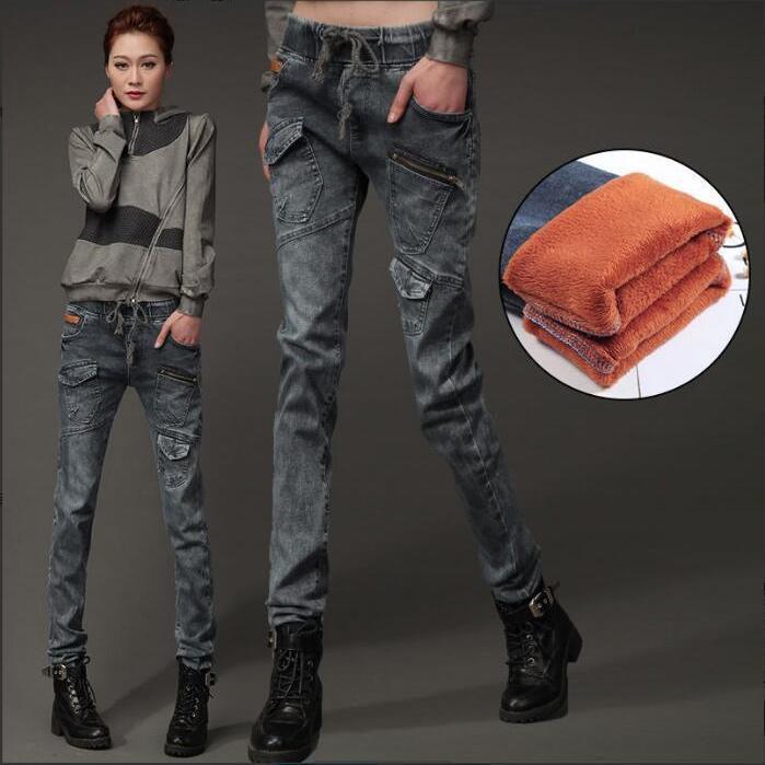 Fleece-lined jeans, women's stretch pencil pants, slimming and slim Korean-style thickened little Halon casual pants, plus-size chubby girls details Picture