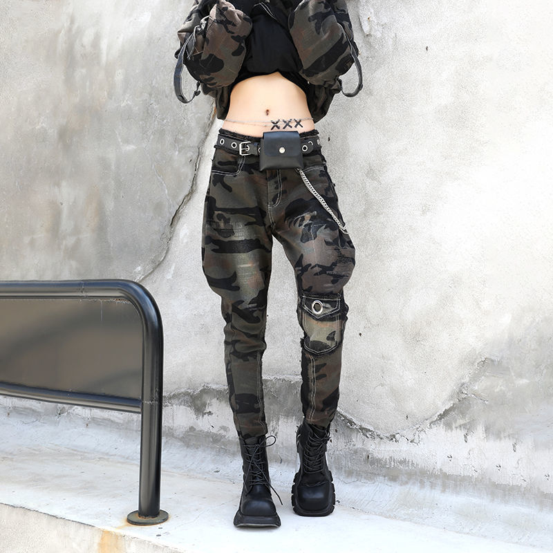 欧洲站帅气牛仔裤女加厚显瘦个性街头哈伦裤尼采裤子休闲加绒长裤详情图5