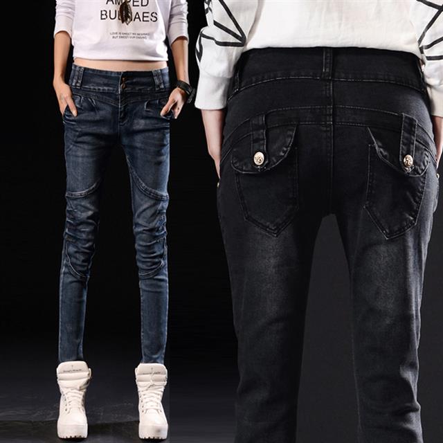 Fleece-lined jeans, women's stretch pencil pants, slimming and slim Korean-style thickened little Halon casual pants, plus-size chubby girls detail image 2