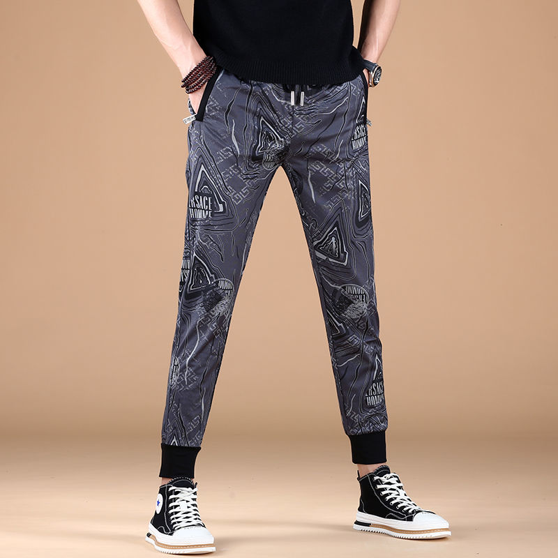 2022男士新款九分裤子休闲裤男薄款印花弹力修身潮流百搭运动卫裤详情图2