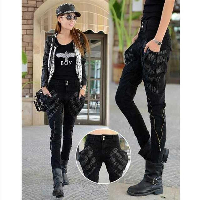 Spring and Autumn's new style pocket zipper jeans for women, Korean style, slimming and petite legs, long pants, loose, Harem pants trend detail image 9