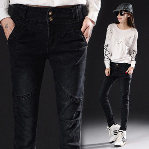 Fleece-lined jeans, women's stretch pencil pants, slimming and slim Korean-style thickened little Halon casual pants, plus-size chubby girls detail image 6