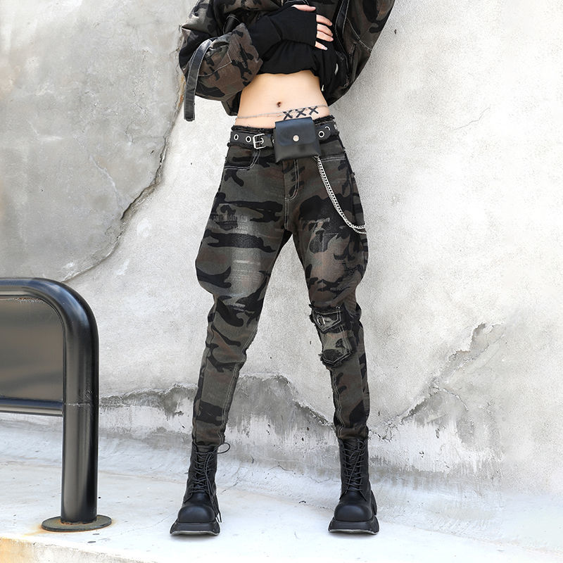 欧洲站帅气牛仔裤女加厚显瘦个性街头哈伦裤尼采裤子休闲加绒长裤详情图7