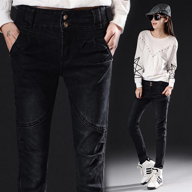 Fleece-lined jeans, women's stretch pencil pants, slimming and slim Korean-style thickened little Halon casual pants, plus-size chubby girls detail image 1