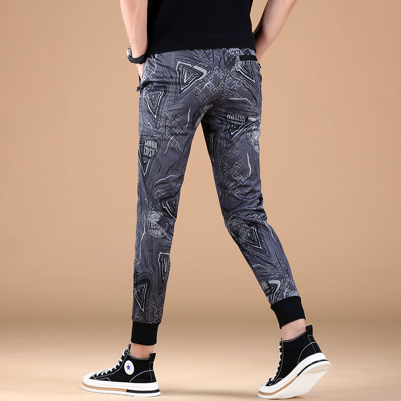 2022男士新款九分裤子休闲裤男薄款印花弹力修身潮流百搭运动卫裤详情图6