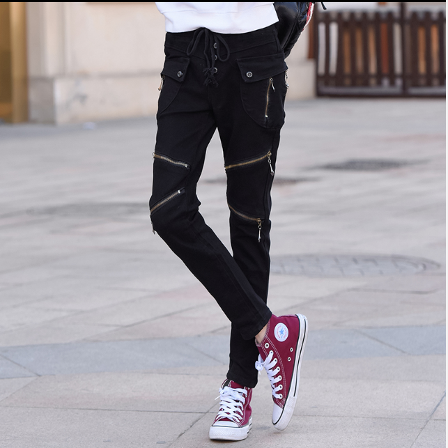 Spring and Autumn's new style pocket zipper jeans for women, Korean style, slimming and petite legs, long pants, loose, Harem pants trend detail image 18