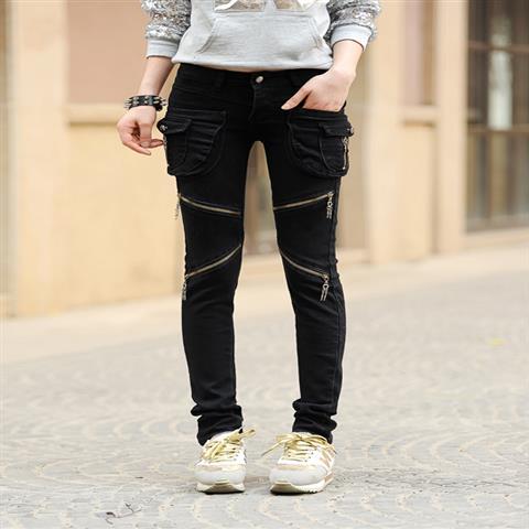 Spring and Autumn's new style pocket zipper jeans for women, Korean style, slimming and petite legs, long pants, loose, Harem pants trend detail image 6