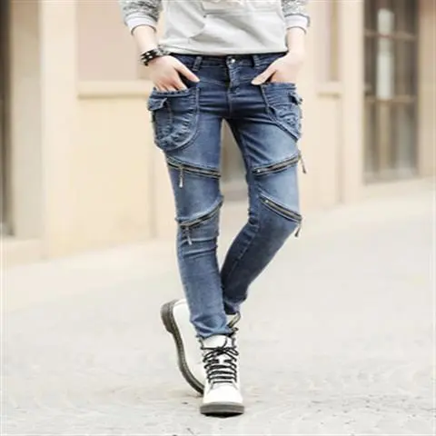 Spring and Autumn's new style pocket zipper jeans for women, Korean style, slimming and petite legs, long pants, loose, Harem pants trend detail image 13