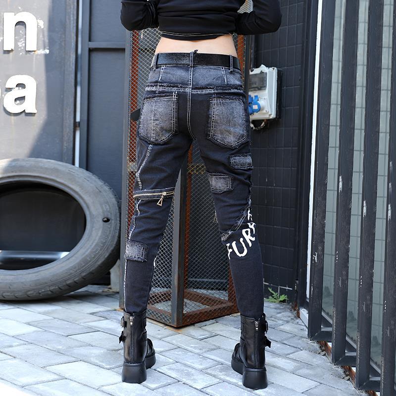 2022 Autumn/Winter new stylish and trendy thickened jeans for women, slimming black skinny pants, Halon long pants Specification image