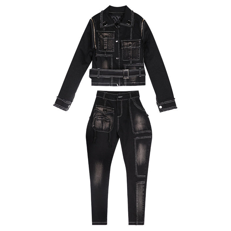 帅气冬装加厚加棉牛仔套装女显瘦两件套欧货女装棉衣外套酷酷风格详情图1